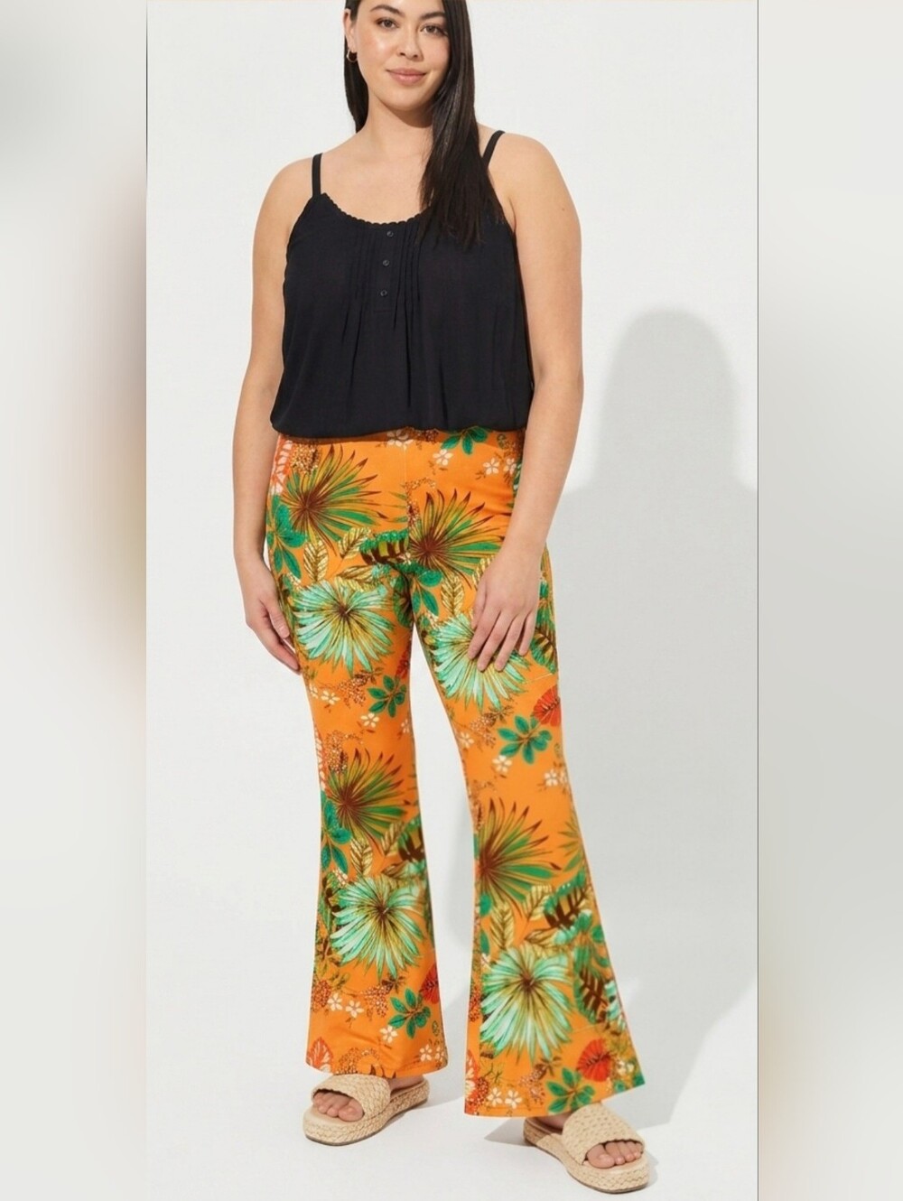 Noflik Women Elastic High Waiste Bell Bottom Flare  Pant w/Side Slits Size Large